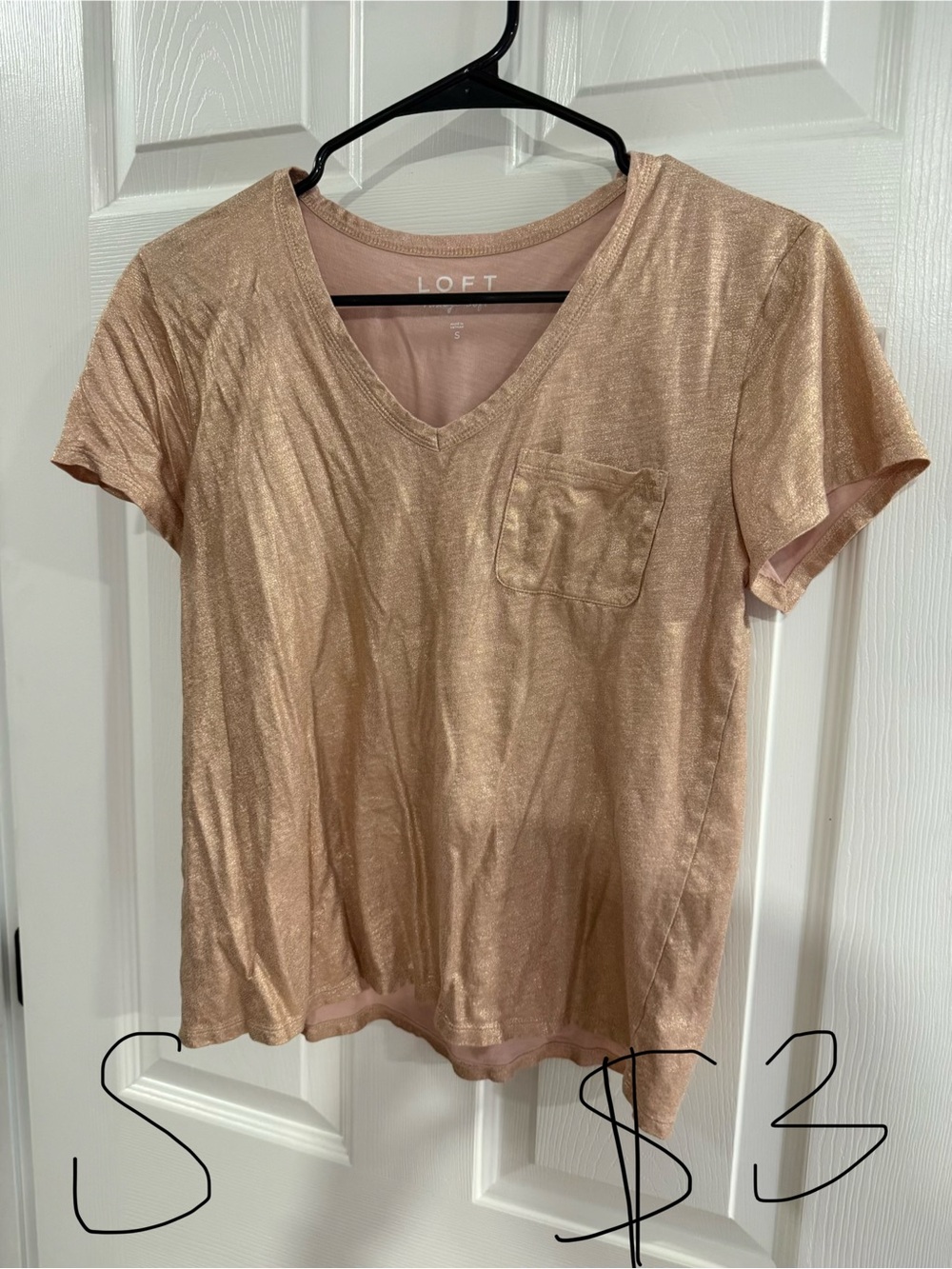 LOFT Metallic Blush V-Neck Short Sleeve Tee